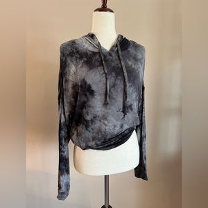 Danskin long sleeve active wear hoodie, black/gray tie dye, size Large